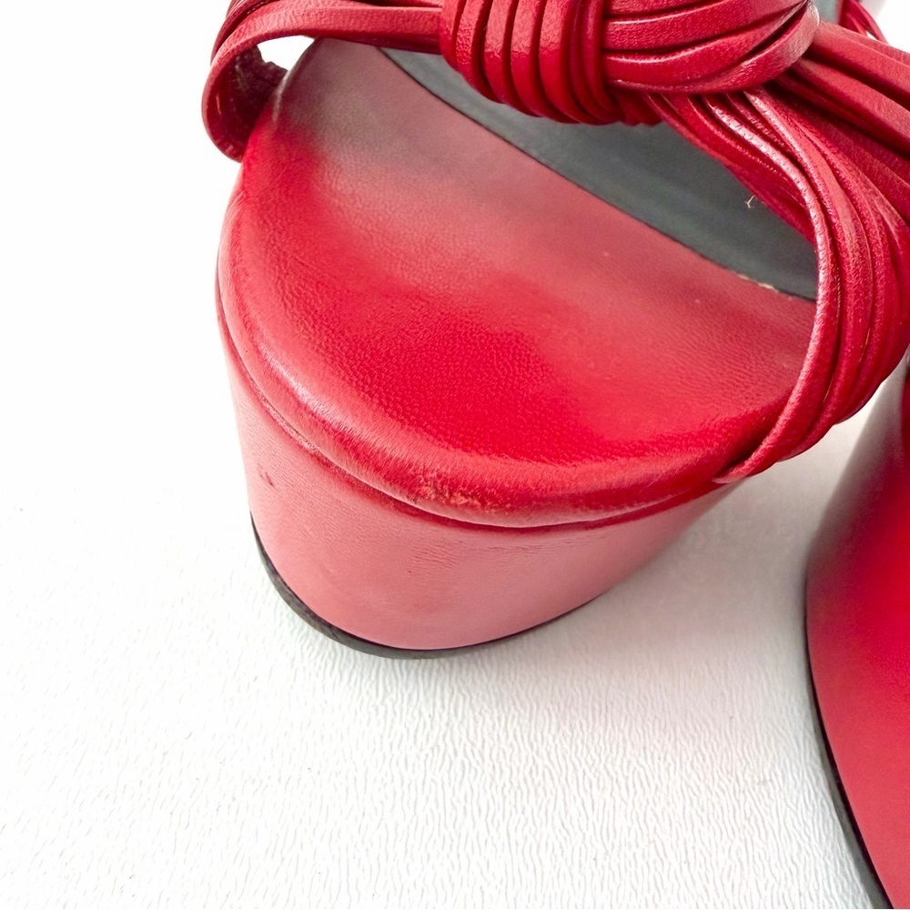 GUCCI | Red Leather Allie Knot Platform High Heels Sandals 39.5 - Picture 8 of 16